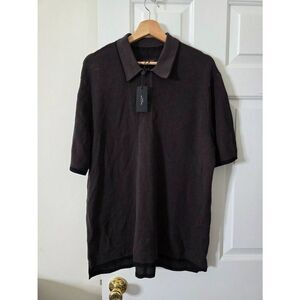 Rag and bone Slate Brown Harvey Knit Polo Shirt XL NWT